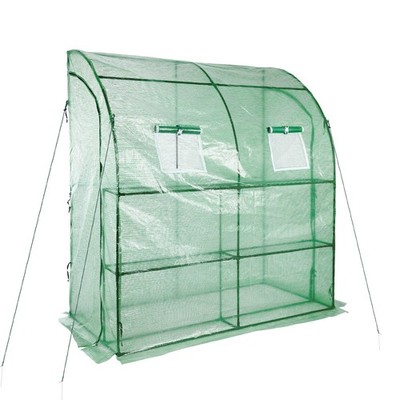 Aoodor 7x3x7 FT Outdoor Walk-in Lean-to Greenhouse with Shelves PE Cover, Green