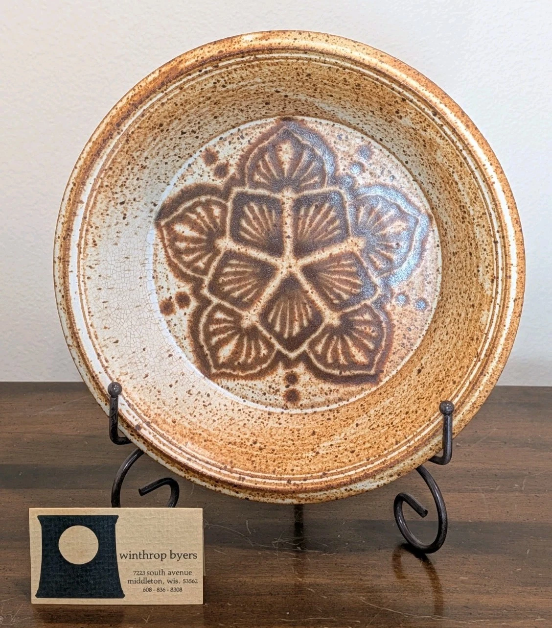 Winthrop Byers Art Pottery Stoneware Pie Plate 10 Inch Diameter Hand Made Signed