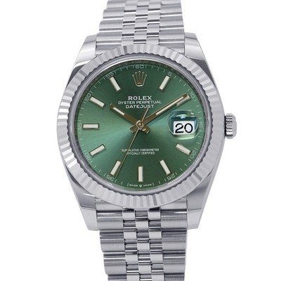 ROLEX Datejust 41mm Stainless Steel 18K White Gold Mint Green Dial 126334