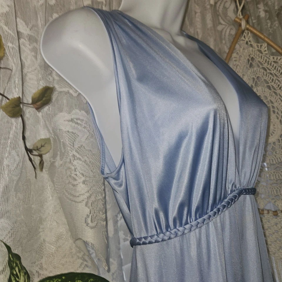 Camisola vintage azul claro feira de vaidade deusa romana cinto trançado longo fluxo - Imagem 4 de 4