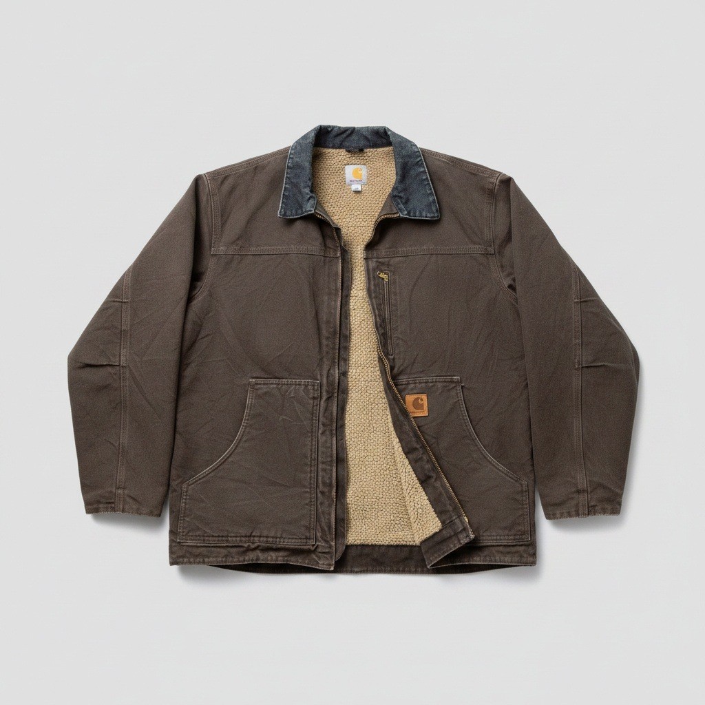 Carhartt Mens C61-DKB Sandstone Ridge Coat Sherpa Lined Dark Brown Large Regular