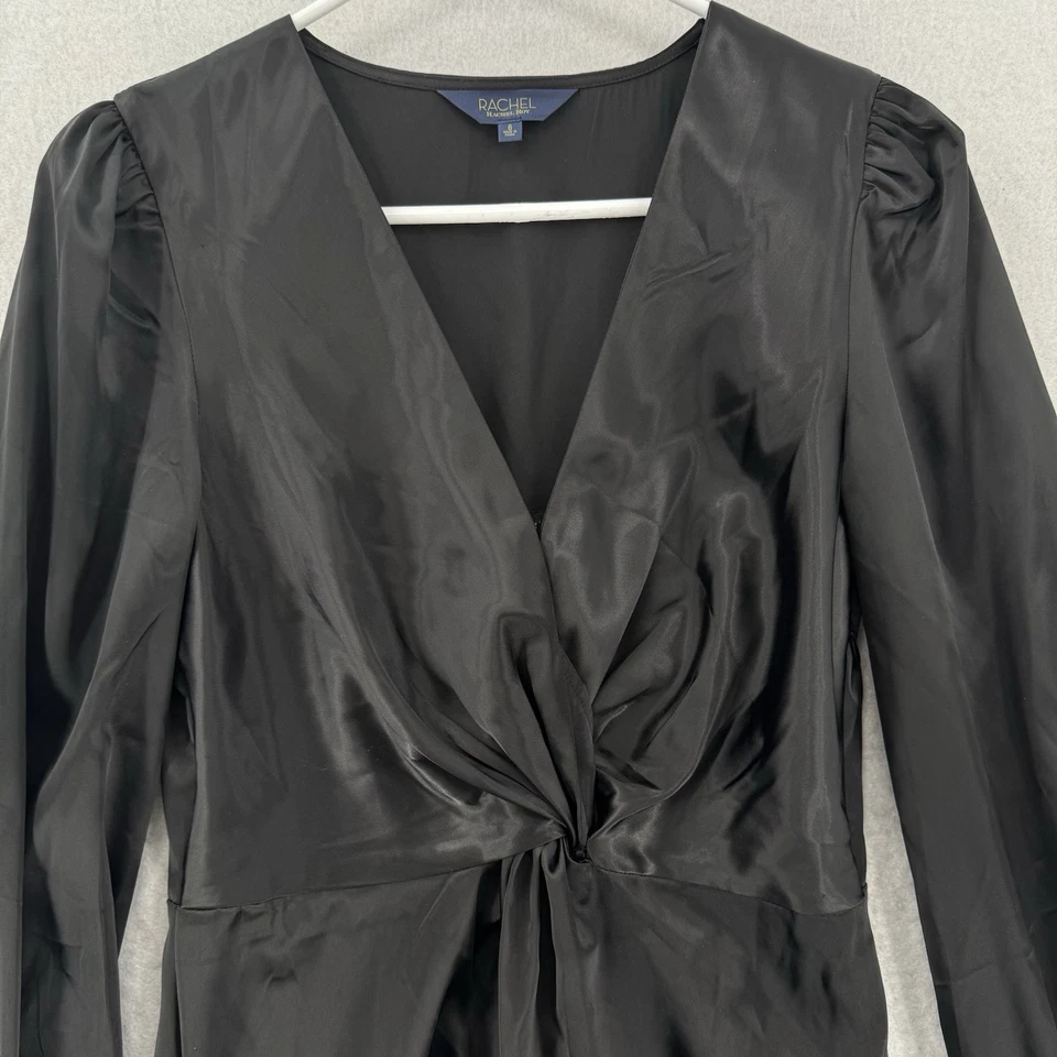 Maxi Vestido Rachel Roy Mujer 6 Manga Larga Satén Torcido Frontal Negro Formal Nuevo con Etiquetas Foto 3 de 4