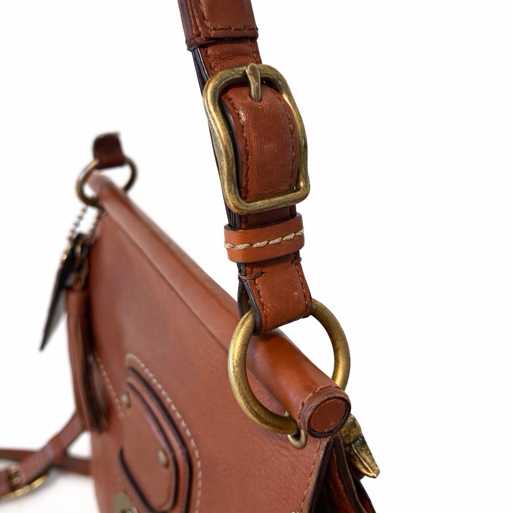 Coach Willis Vintage British Tan Leather Legacy Stripe Crossbody