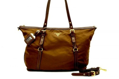 PRADA 2way Tote Shoulder Handbag Name Tag Tessuto Nylon Brown 7339h
