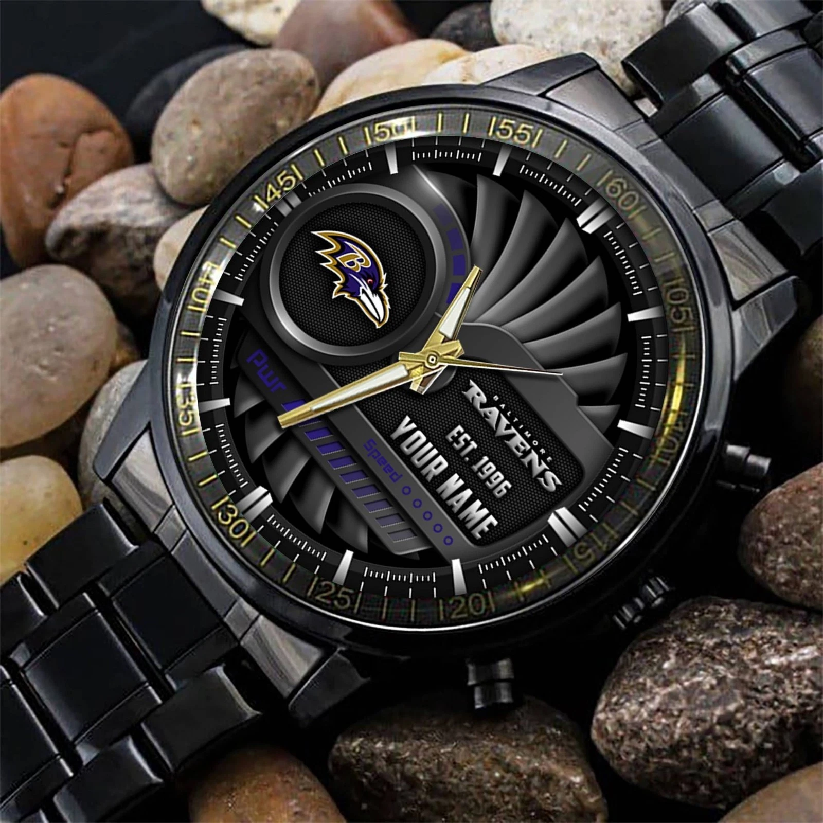Personalized Baltimore Football Ravenss Team Men Black Stainless Steel Watch