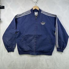 Vintage Adidas Trefoil 3 Stripe Navy Track Jacket 90s Stripes Mens Size L
