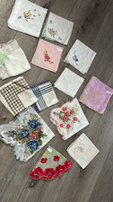 Lot of Vintage Multicolor Cotton Handkerchiefs w/ Embroidery Lace Trim