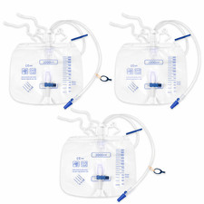 3 Pack 2000mL Urinary Drainage Bag w/ 48" Tube Anti-Reflux Valve + Hook