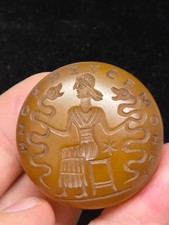 Ancient Roman Carnelian Intaglio King With Two Snakes Amulet Seal Stamp Bead