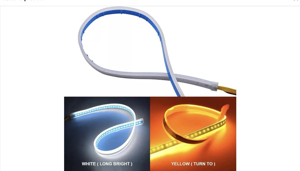 STRISCIA FARO AUTO LED TUBO NEON 12V FLESSIBILE 60CM BIANCO E GIALLO AMBRA LDR - Immagine 3 di 4