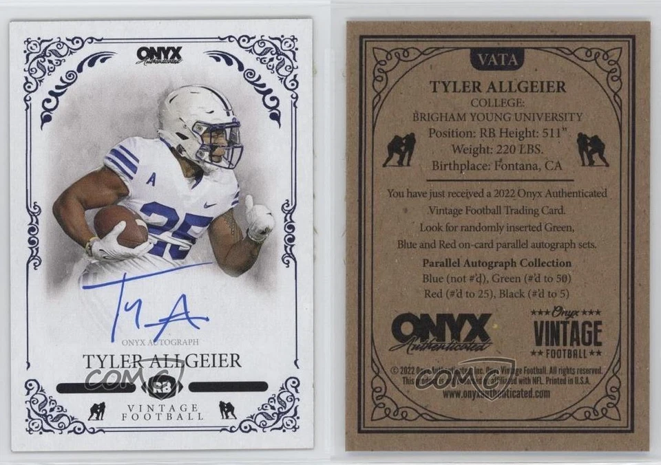 2022 Onyx Vintage Blue Signatures Tyler Allgeier #VATA Rookie Auto RC - Image 3 of 3