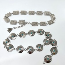 Unbranded Concho Chain Belt Set Women OS Silver Good Turquoise Thunderbird Boho