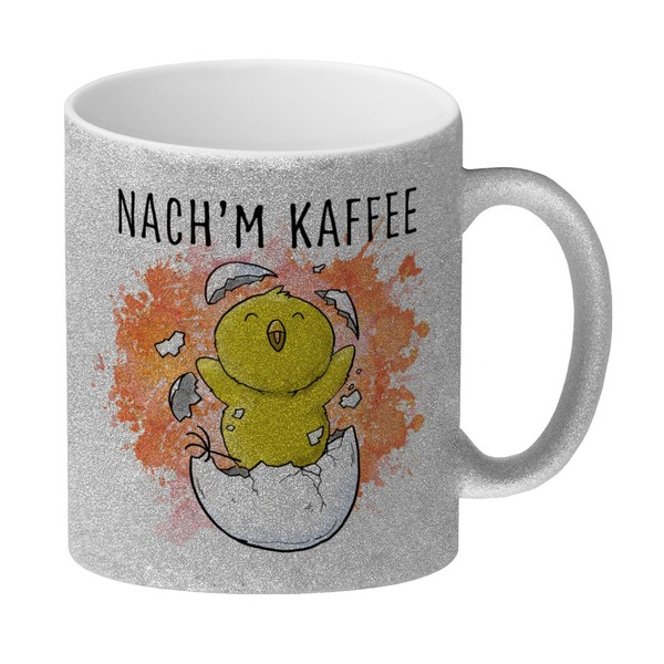 Vor'm Kaffee - Nach'm Kaffee Glitzer-Kaffeebecher Mit SüßEm KüKen Im Ei-image