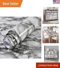 16"x120" Black and White Marble Peel and Stick Wallpaper for Effortless Style