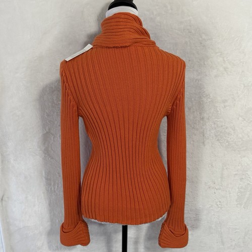 NEW Stambecco Italian Chunky Knit Turtleneck Sweater Cowl Size L SLIM Orange Y2K - Picture 5 of 16