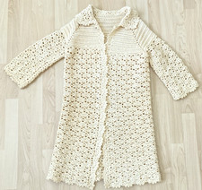 Vtg Handmade Knit Women's XS Sweater Open Cardigan Cream Grannycore