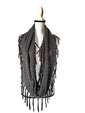PrAna Jane Fringe Trim Infinity Scarf Dark Gray Chunky Knit Neck Warmer