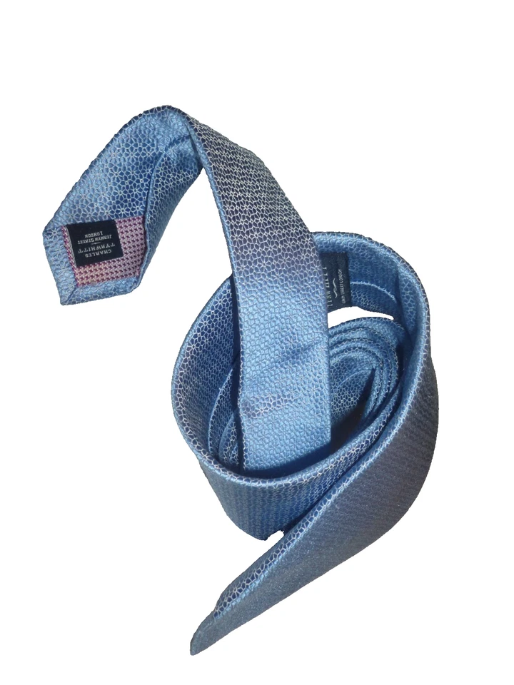 Tie Charles Tyrwhitt Silk Blue Silver Flowers Design 3.25x58” Necktie - Image 3 of 4