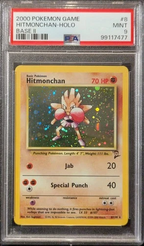 PSA 9 MINT Hitmonchan #8 Base Set 2 Holo Rare 2000 Pokemon English
