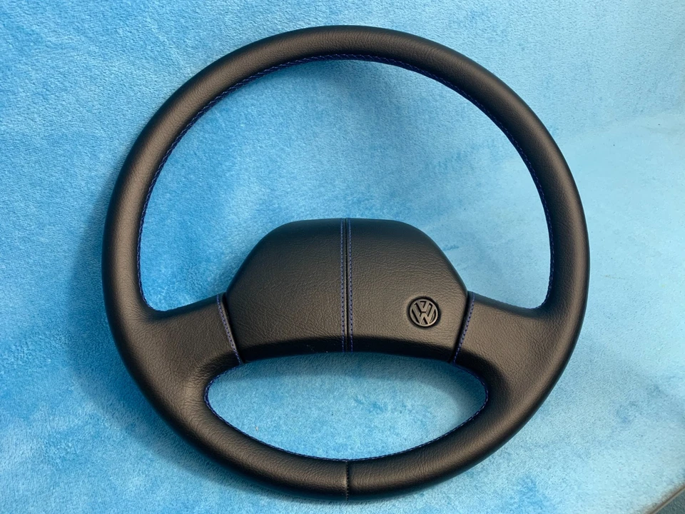 Lenkrad VW T4 neu bezogenes Lederlenkrad blau Naht - Bild 2 von 4
