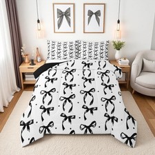 Girls Black Bow Full Comforter Set,Bowknot Princess Bedding Set for Girls Roo...