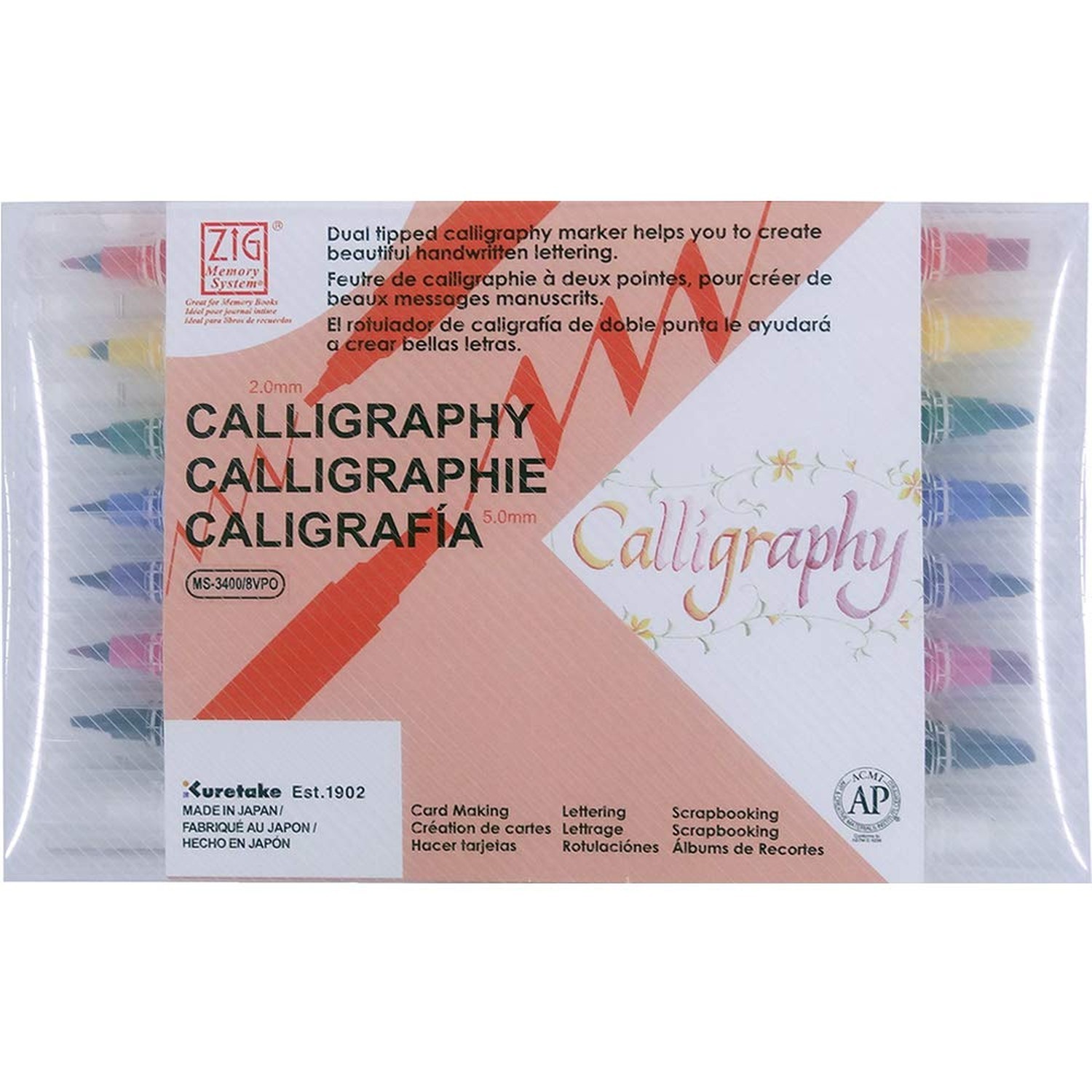 Kuretake Zig Calligraphy Dual Tip Marker Pens, 7 colors and 