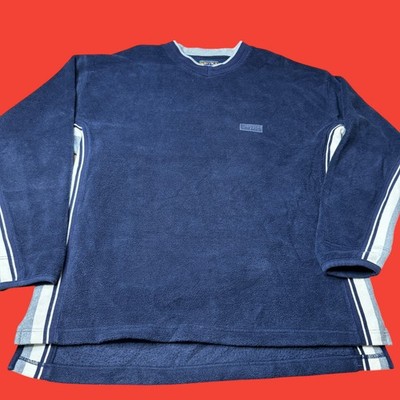 Nautica Marine Denim Nautech Fleece Sweatshirt XL Striped Navy Vintage Y2K