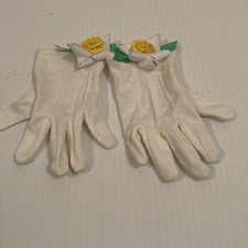 Vintage White Kids Cotton Gloves w/ Flowers