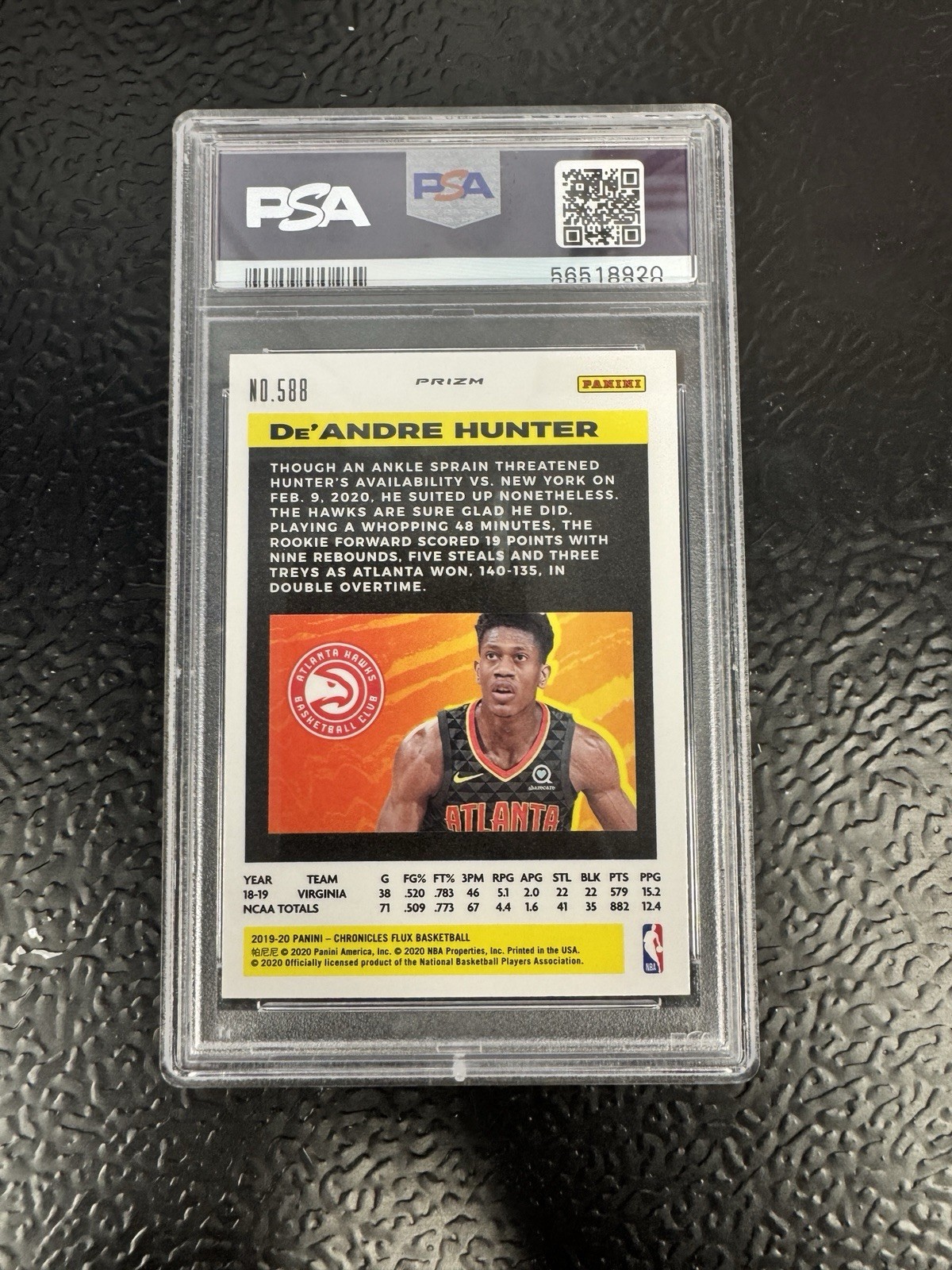 Panini 2019-20 Chronicles Flux De'Andre Hunter Silver Rookie PSA 10 #588 view 2