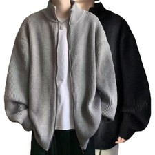 Full Zipper Cardigan Knitted Sweater Warm Stand-up Collar Jacket Autumn Winter