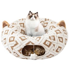 Cat Tunnel Bed for Indoor Cats, Cat Donut Tunnel with Washable Cushion, Peeka...