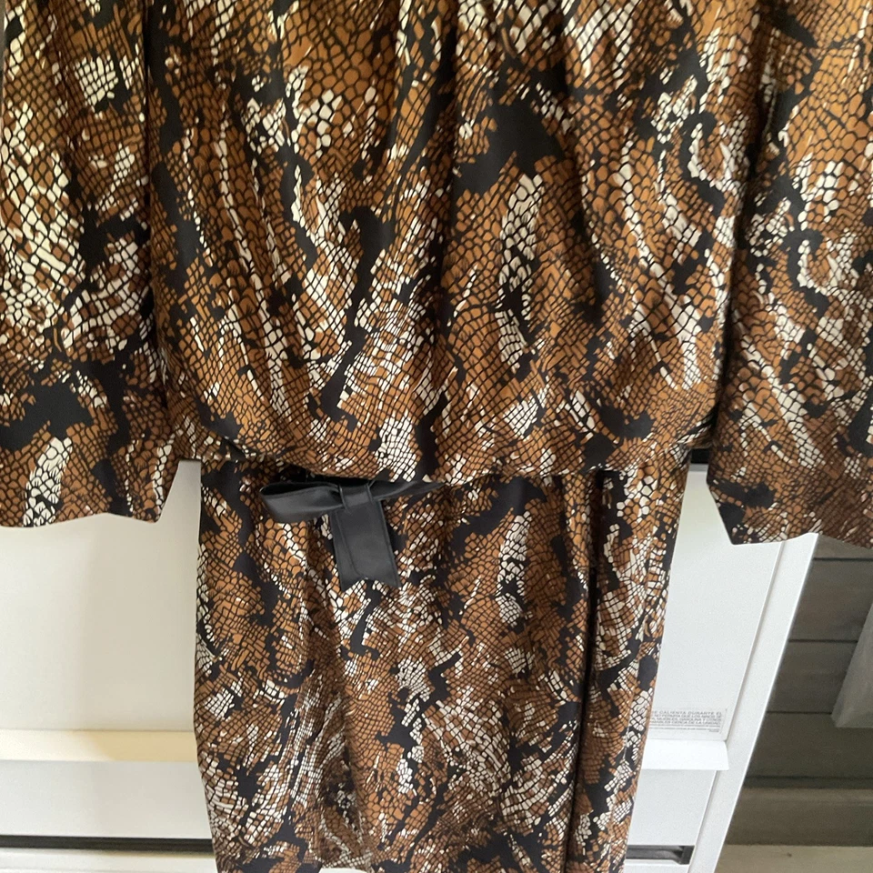 Vestido Etcetera para mujer estampado de pitón marrón negro seda lana moño detalle talla 2 Foto 3 de 4