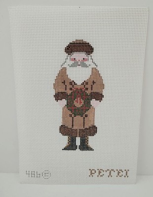 Petei Handpainted Needlepoint Canvas English Santa Christmas Wreath 486 Vintage