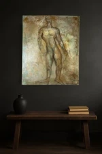 Carole Feuerman Signed Mixed Media Nude Figure Drawing on Canvas 24x20