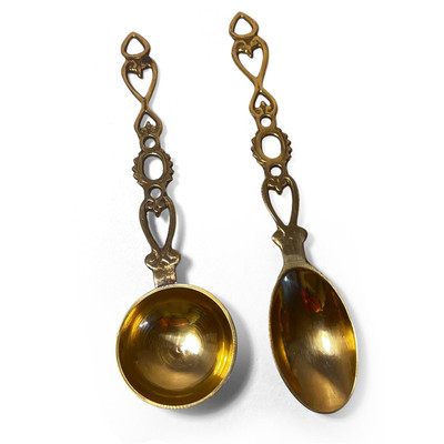 Set of 2 brass Love Spoons, wedding tokens, rustic decor, housewarming gift