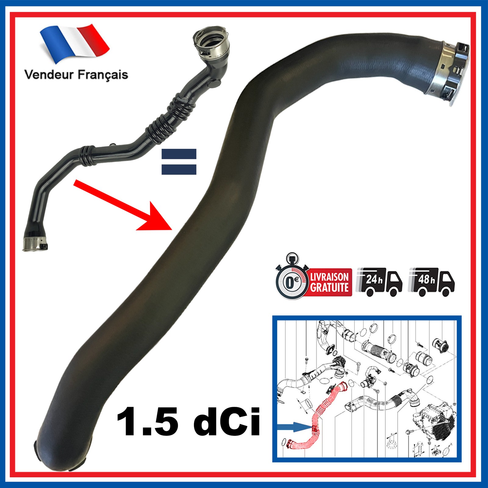 Durite de turbo pour Dacia Duster 1.5 dCi manchon d'échangeur d'air OEM 144609369R