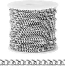  66 FT Stainless Steel Curb Chains Bulk for Jewelry Making, 2Mm 304 Stainless S