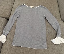 Loft Brand Black/White Classic Stripe Cotton Knit Pullover Top/ Boatneck/Size XS