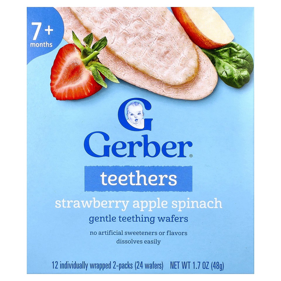 Teethers, Gentle Teething Wafers, 7+ Months, Strawberry Apple Spinach, 12