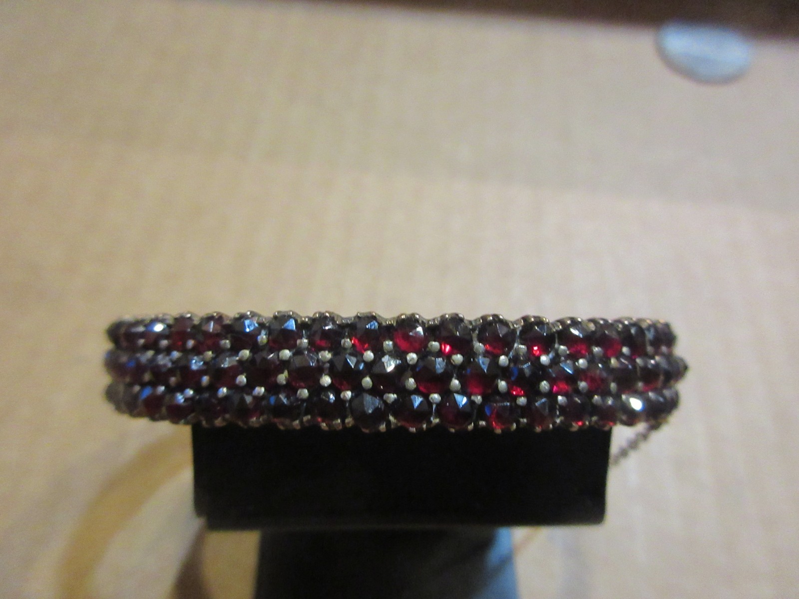 ANTIQUE GARNET GLUSTER HINGED BANGLE - image 1