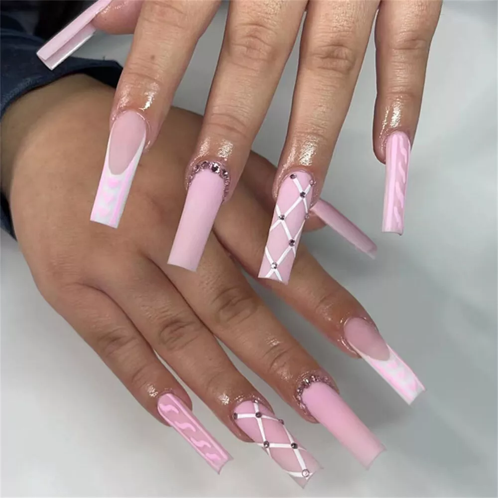 Long pink nails online