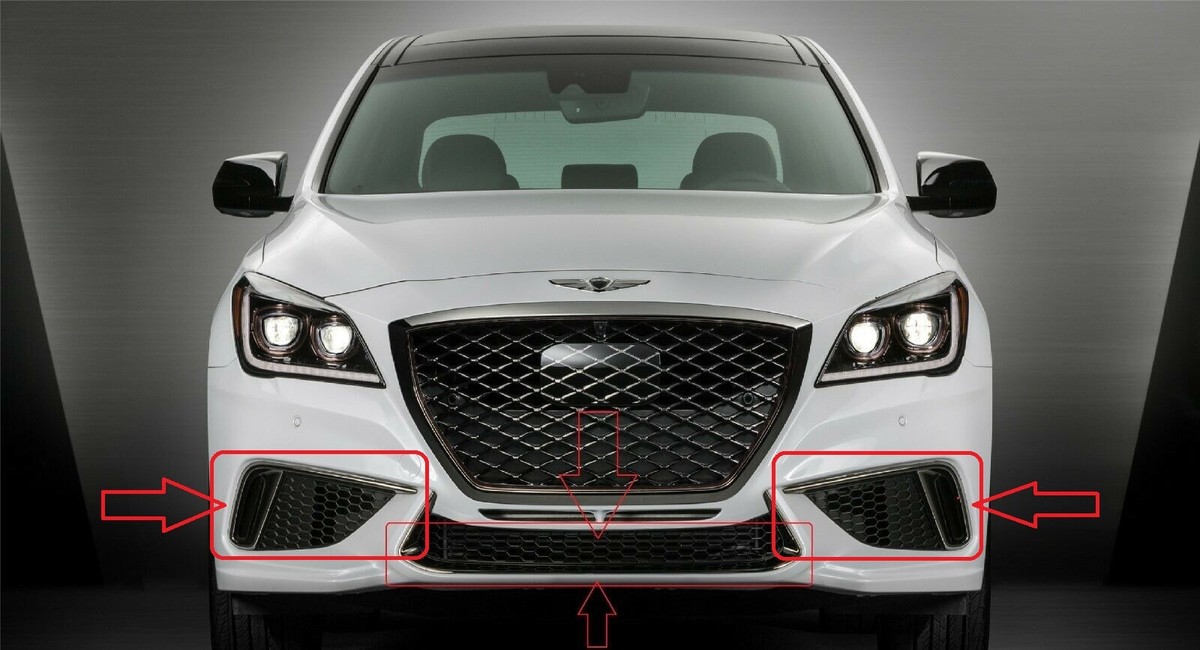 Bumper Center Left & Right Lower Grille & Chrome Molding