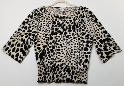Speechless Top Women S Small Leopard Animal Print 3/4 Sleeve Stretch Smock Waist