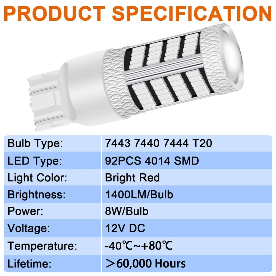 Newest 9-30V Super Bright Low Power Dual Brightness 7443 7440 7441 7444 T20 - Image 3 of 4