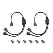 RGB LED Light Connector 4 Pin 2 Way Splitter Cable Black 2Pcs with 6Pcs Plugs