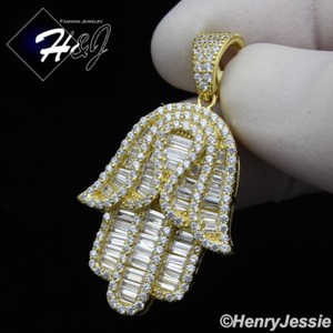 Authentic 925 STERLING SILVER ICY BLING CZ GOLD PLATED/SILVER 3D HAMSA HAND PENDANT*SP278