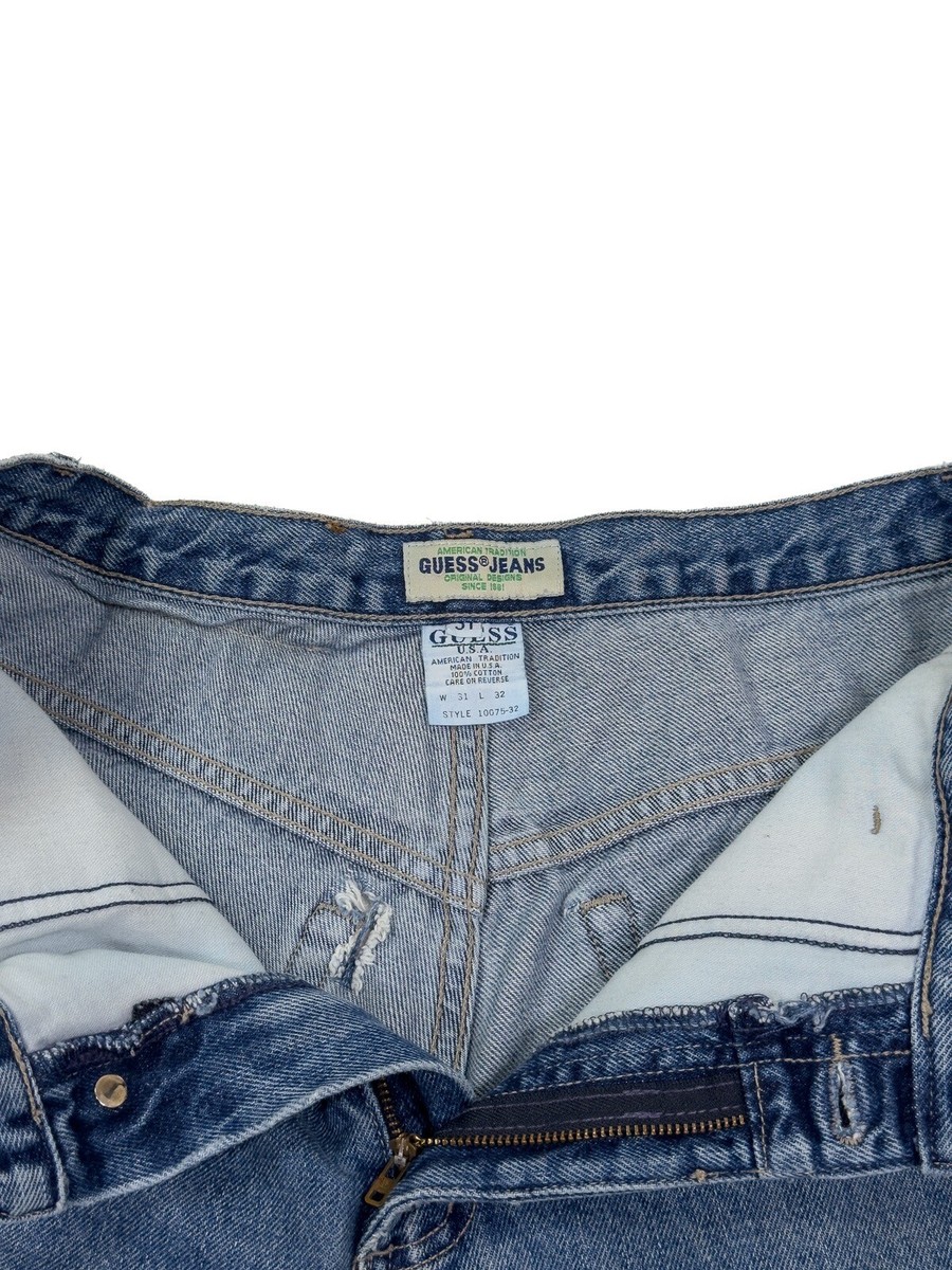 90s Vintage GUESS Jeans Blue - Baggy Tapered USA Made TAG:31/32