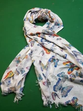 Scarf Wrap Soft Comfy Light Semi Sheer Frills Butterflies 70x170cm