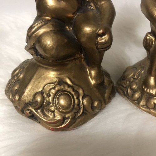 VINTAGE HOMCO CANDLE HOLDER MID CENTURY CHERUB ANGEL TAPER MATTE GOLD 7.5" HIGH - Picture 7 of 7