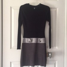 Iz Byer Gray Black Sweater Dress S NWT